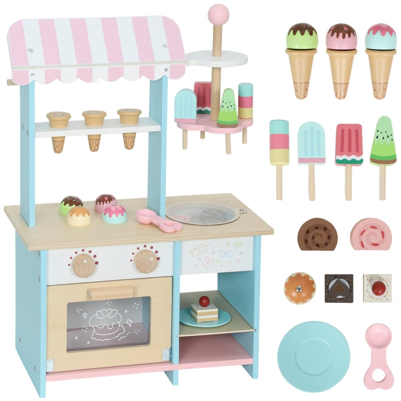 Ice Cream Truck Play Kitchen 17-Piece Set Oven - Light Blue MDF