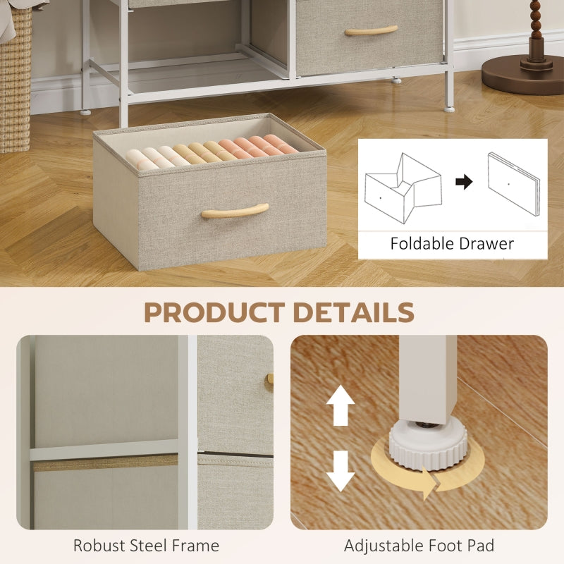 Fabric Chest of Drawers, 8 Fabric Drawers Industrial Dresser Steel Frame Wooden Top, Maple Wood-effect