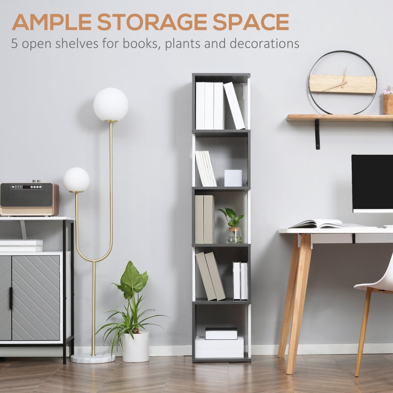 Modern 5-Tier Bookshelf Freestanding Storage Shelving White and Dark Grey