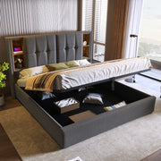 Double Bed with Wireless Charging & Storage, 160x200cm Upholstered, Grey Cotton