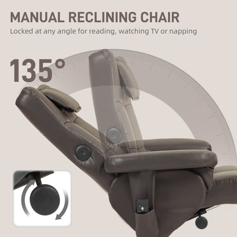 Faux Leather Massage Recliner Chair with Storage Ottoman - Brown