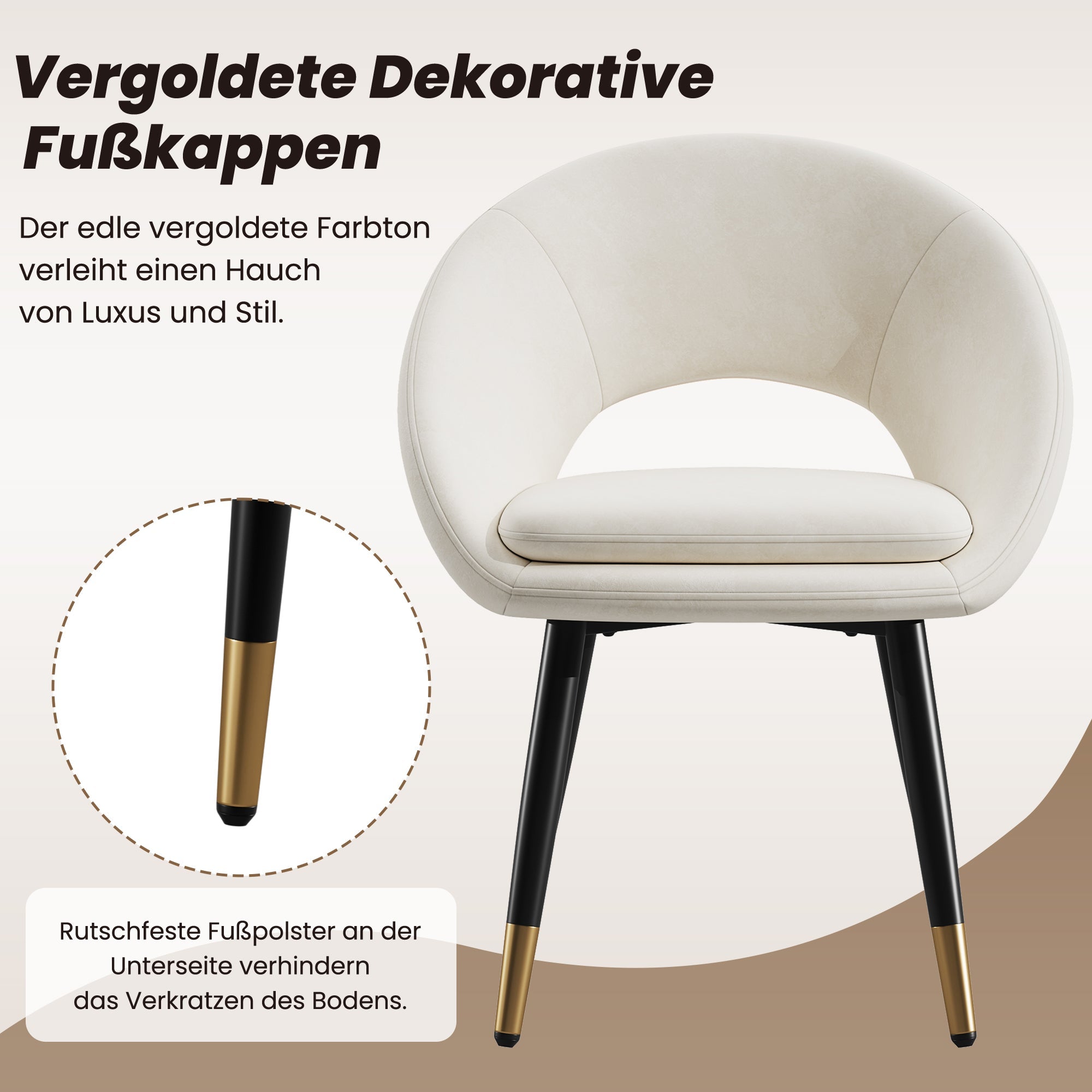 Set of 6 Modern Dining Chairs, Comfortable and Breathable Velvet, Beige