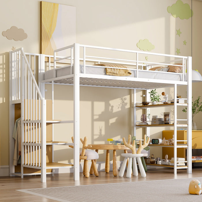 Loft Bed 90*200, Safety Stairs, Storage & Wardrobe, White
