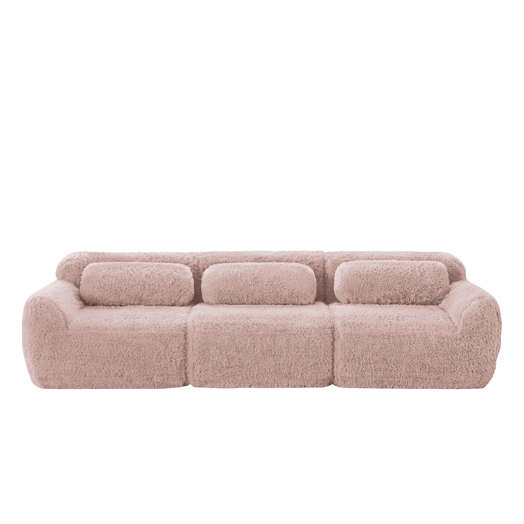 3-seater Deep Sofa Modular Plush Fabric with Cushions - Pink