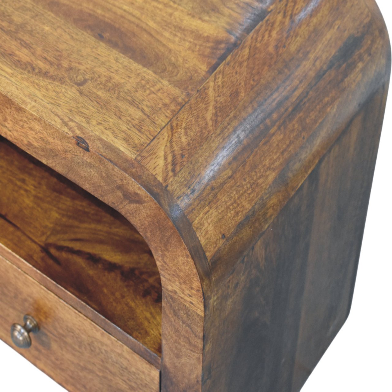 Solid Wood Darcy Chestnut Nightstand, 1 Drawer Open Shelf, Dark Brown