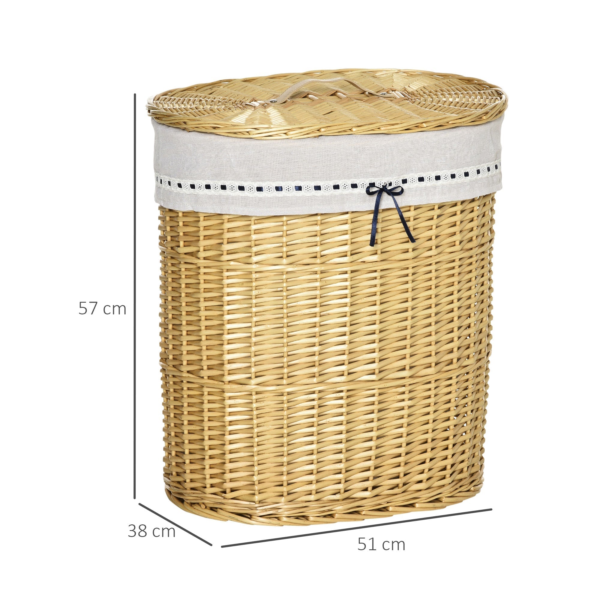 Laundry Basket 100L, with Lid, Wicker, Natural