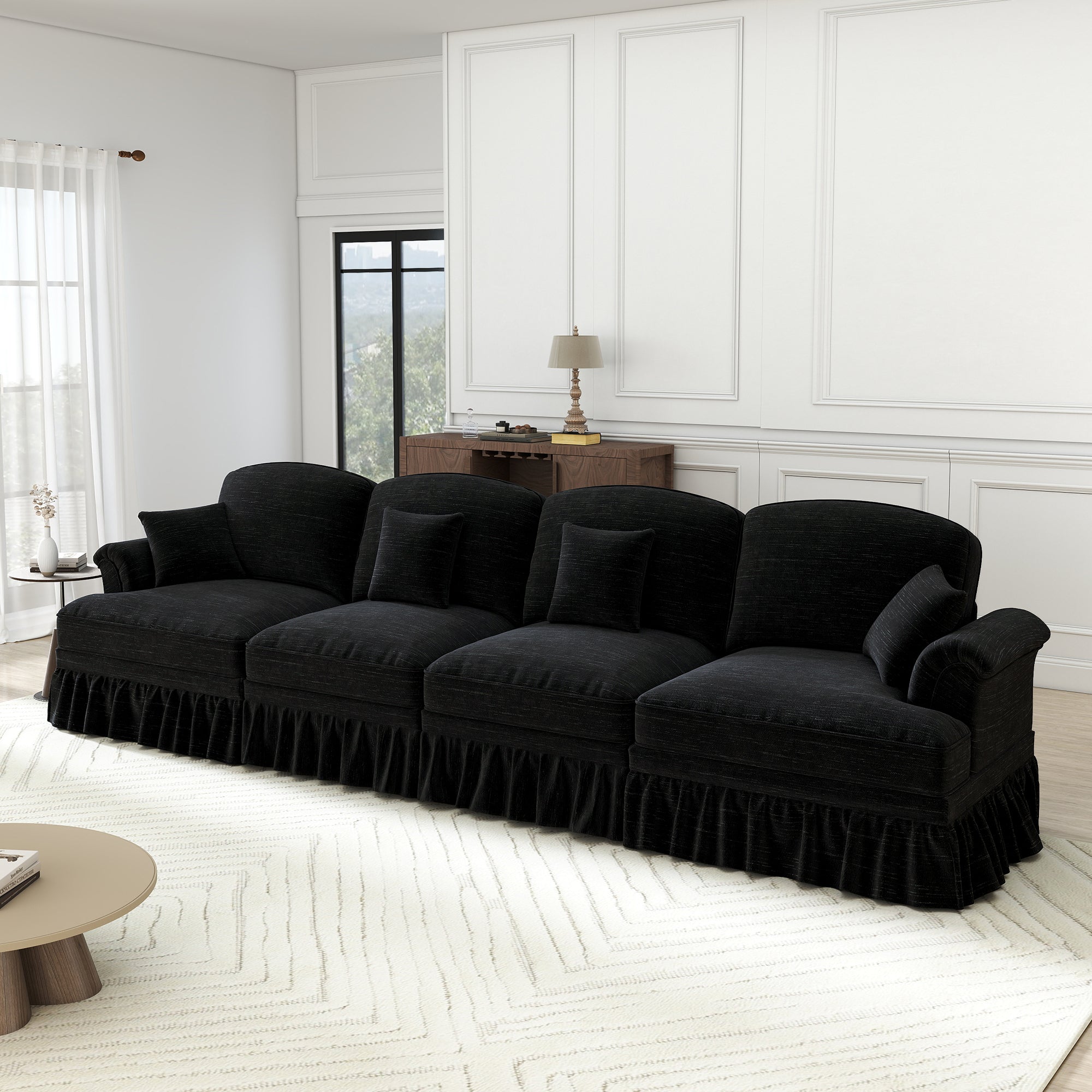 4-Seater Sofa Mid-Century Chenille Spindle Legs - Black