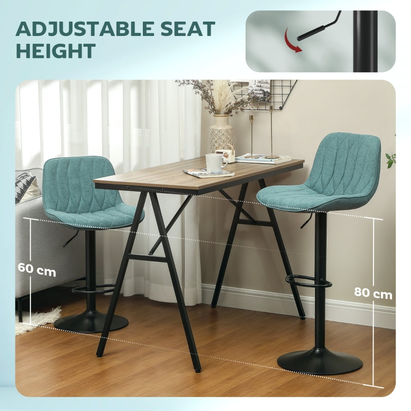 Set of Two Bar Stools Linen-Look Green