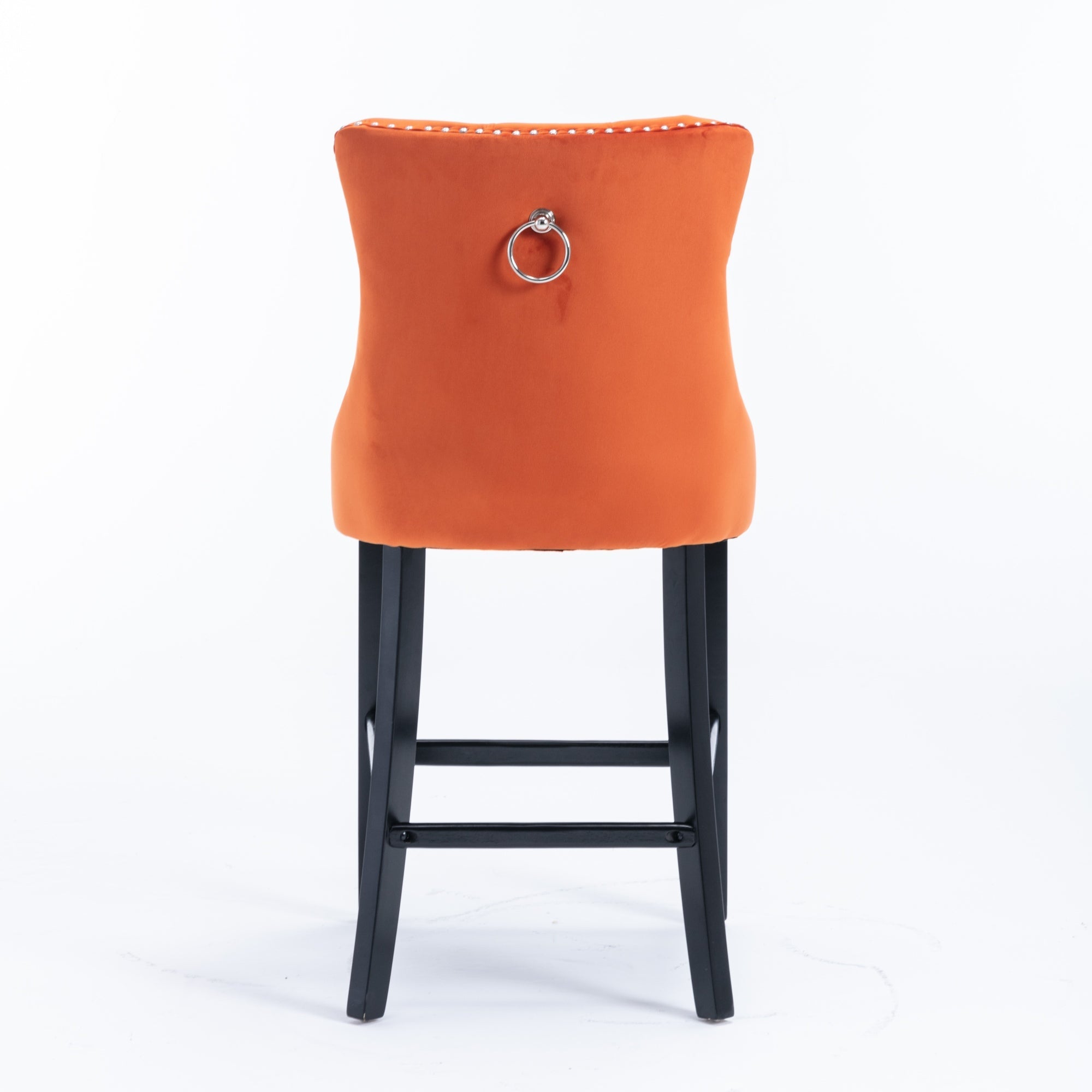 Barstools Set of 2 Button Tufted Velvet Wooden Legs - Orange