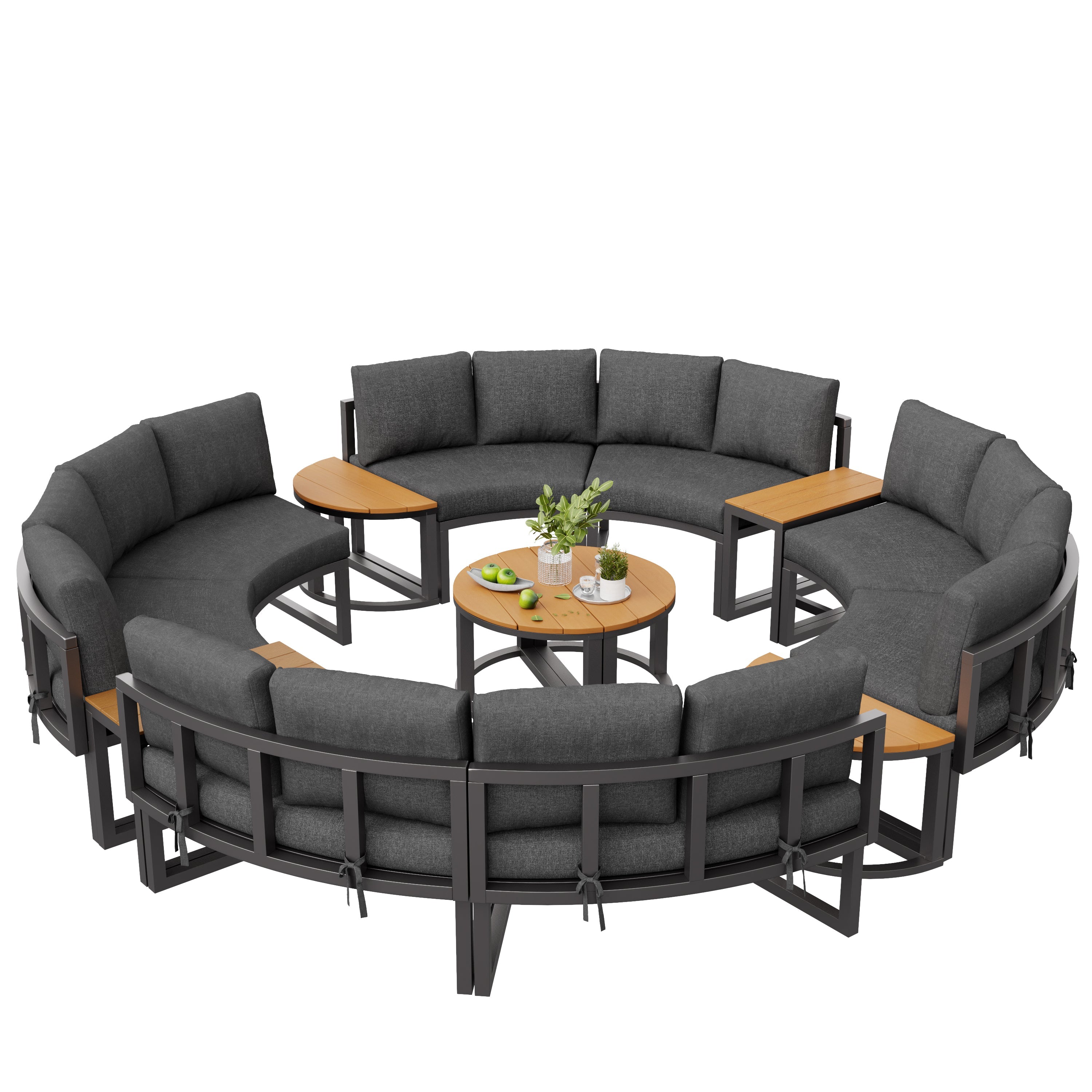 Garden Lounge Set 8-12 Person Round Sofa Adjustable Legs - Grey