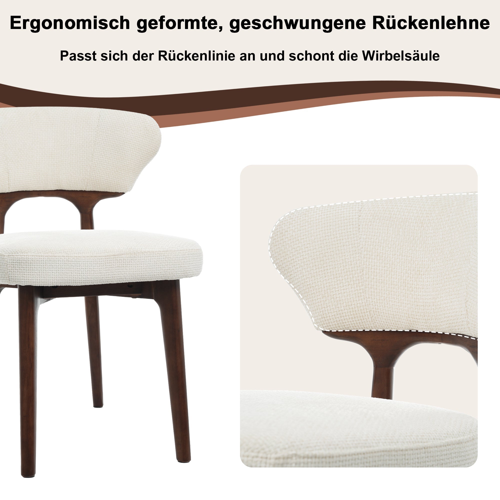 Solid Wood Dining Chairs, Set of 2, Modern Comfortable and Breathable, Light Beige Chenille