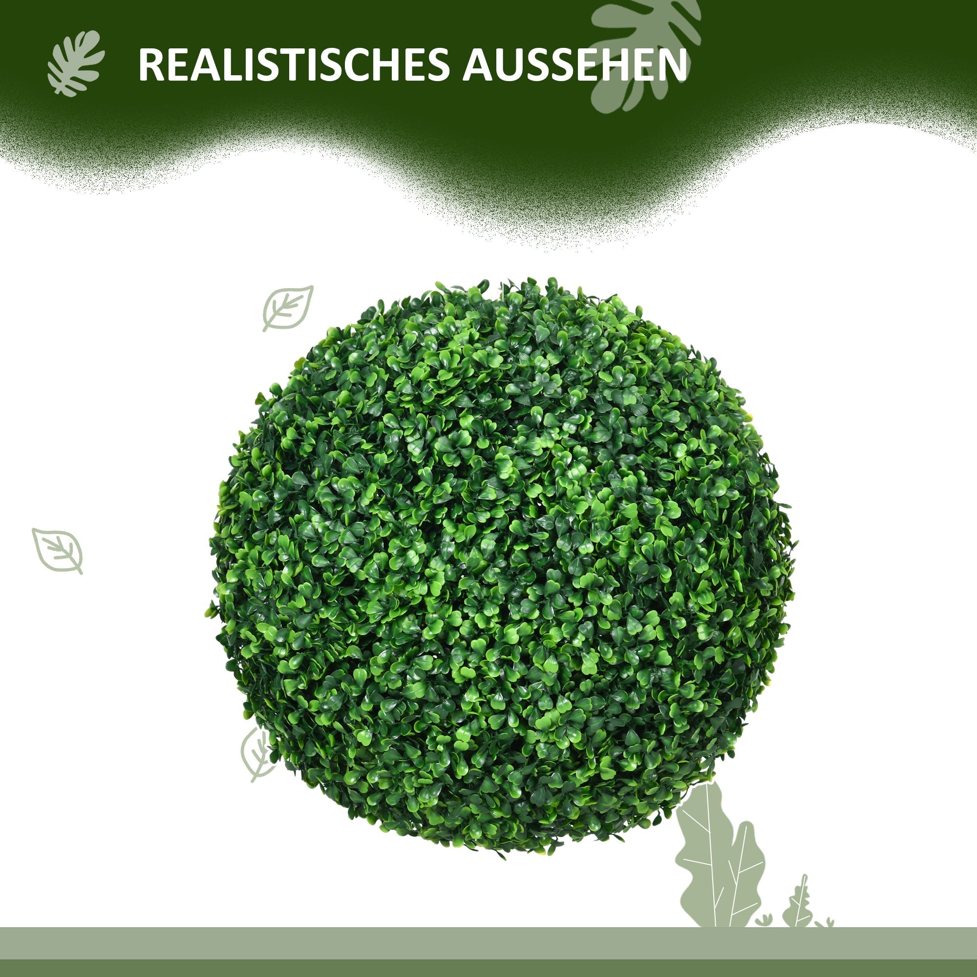 Boxwood Ball Set 2 Artificial Plants UV Protection Indoor/Outdoor, Green