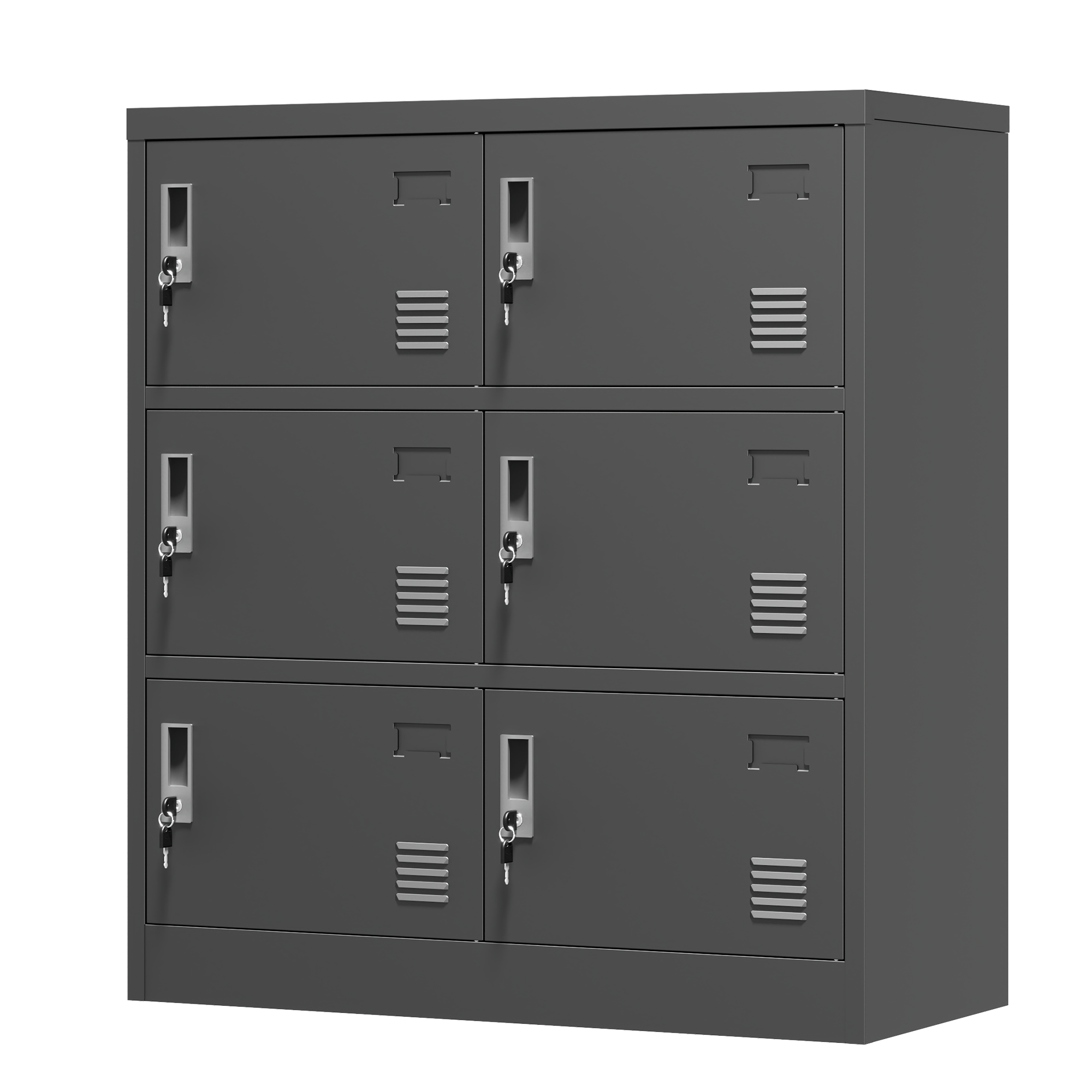 6-Door Metal Cabinet Secure Storage Card Slot 100x90x40 cm - Black
