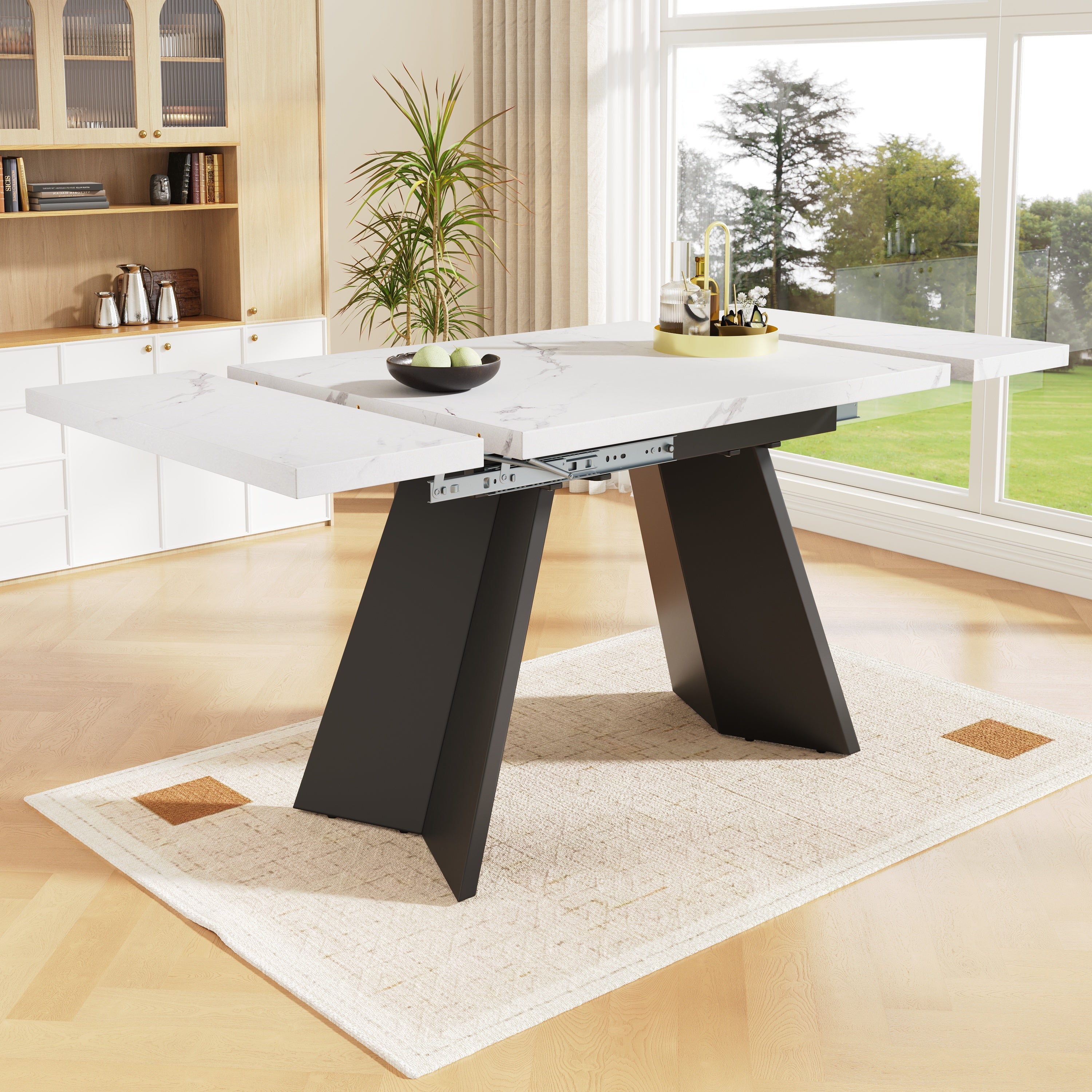 Telescopic Dining Table Extendable 99-159x74cm Flat Legs - White