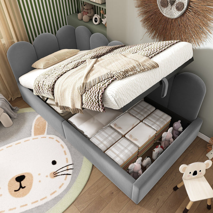 Daybed Sofa Bed 90x200cm Hydraulic Storage Metal Slatted Base, Velvet Grey
