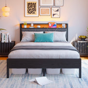 Bed Frame 140x200cm LED Headboard USB Charging - Metal Slats