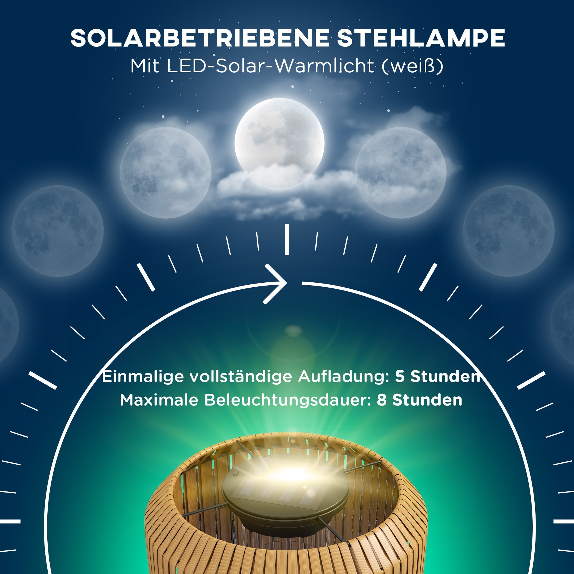 Rattan Solar Lamp Path Light, Warm White, Waterproof LED Garden Light, Steel