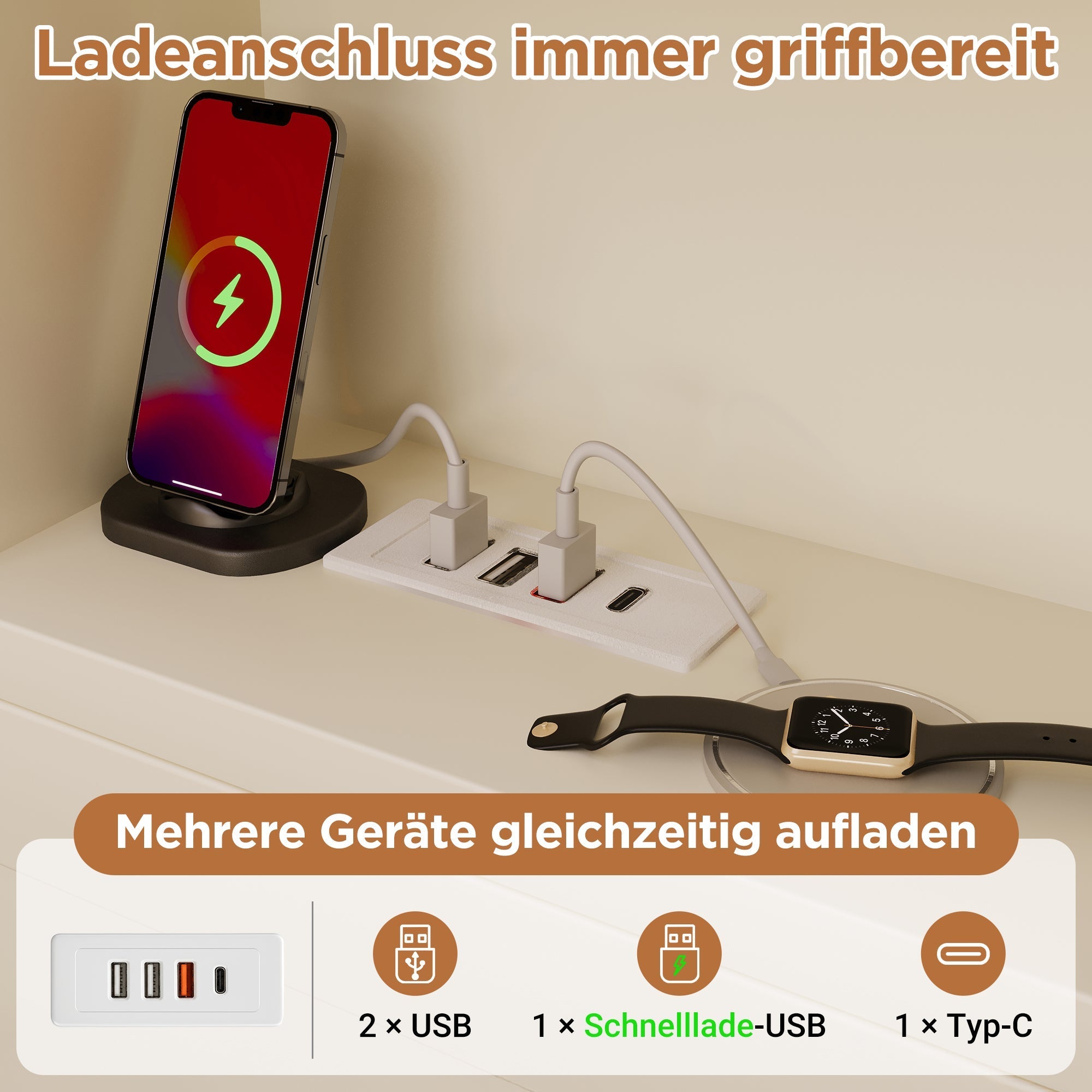 Daybed 90x200cm Hydraulic Storage USB/Type-C Charging - White Wood