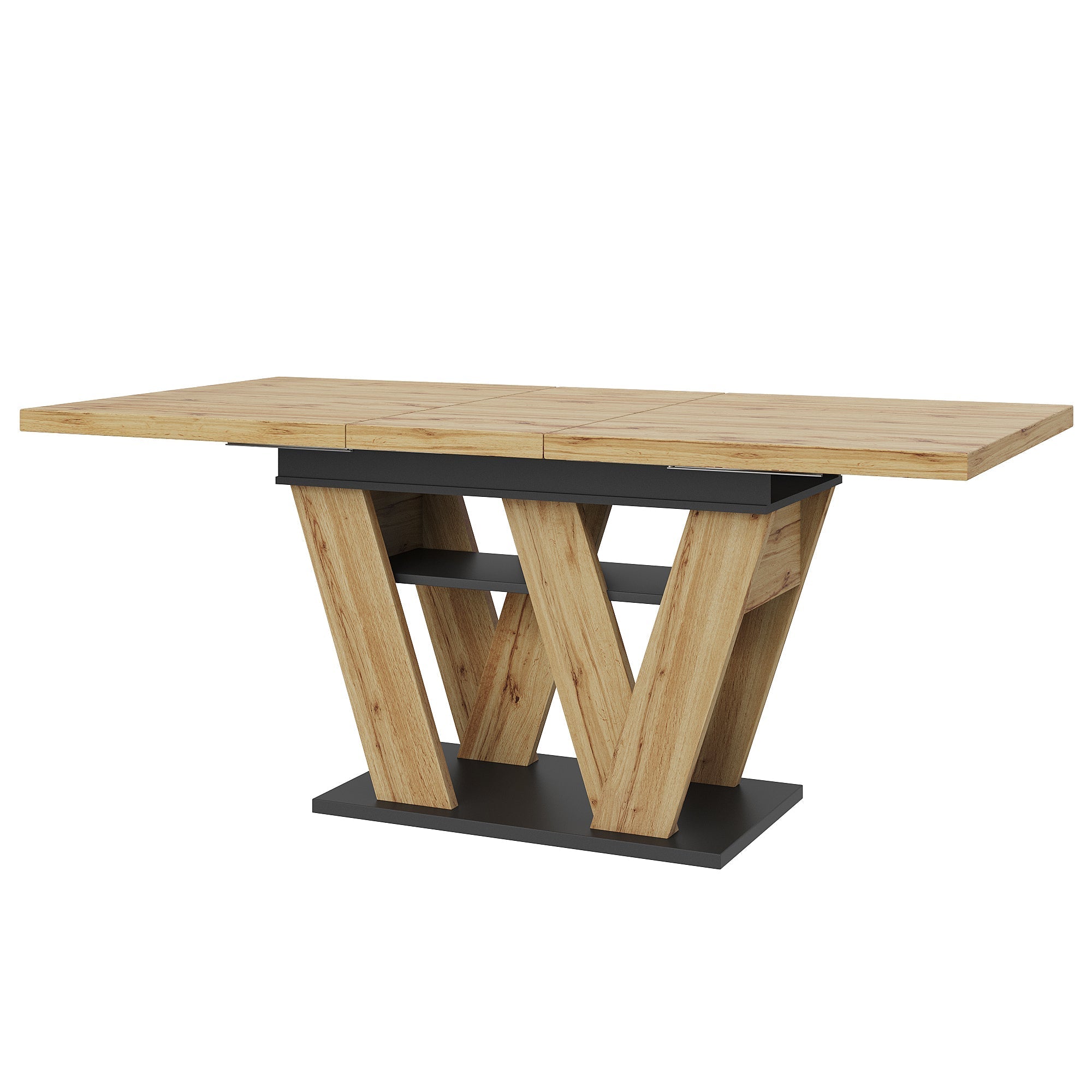 Telescopic Dining Table Extendable 119-158.5x80cm W-Legs - Natural Wood