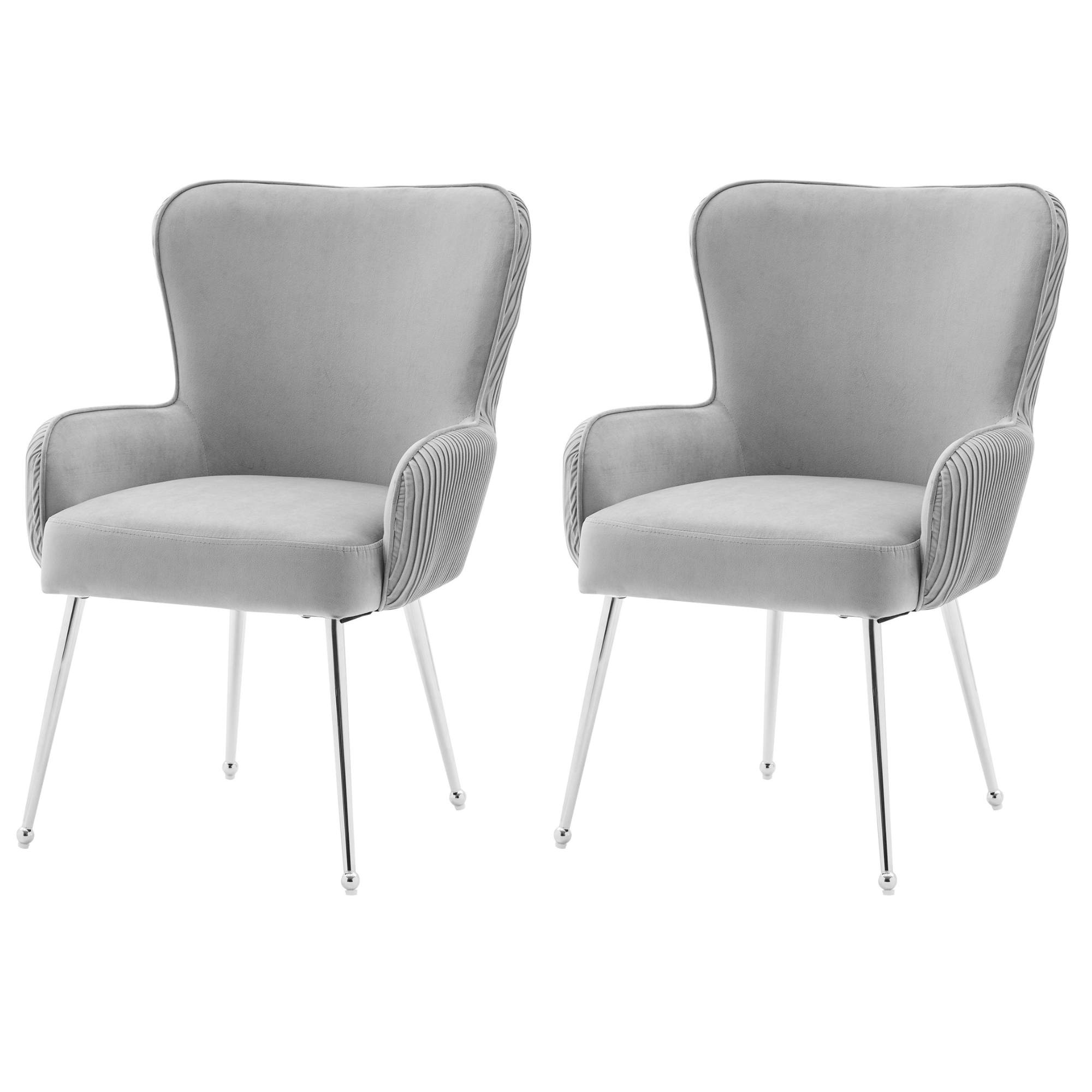 Velvet Dining Chair 2-Piece Set Armrests Adjustable Feet Lumbar Support - Grey
