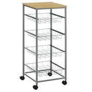 Serving Cart with Metal Baskets, 36.5 x 36.5 x 89 cm, Silver
