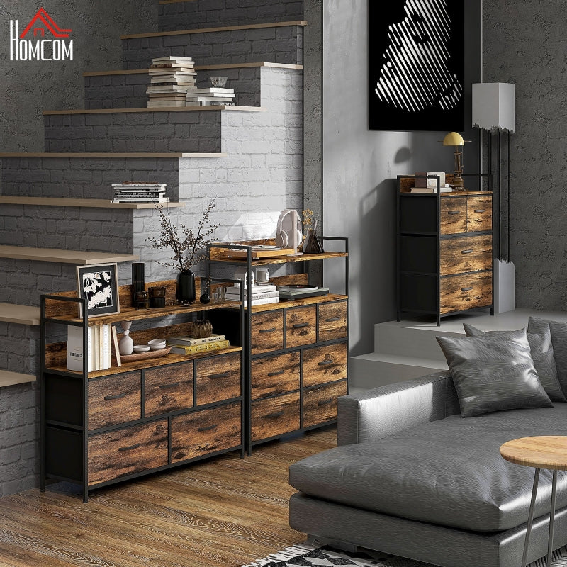 Chest of Drawers, 7 Fabric Folding Drawers 2 Shelves, Rustic Brown
