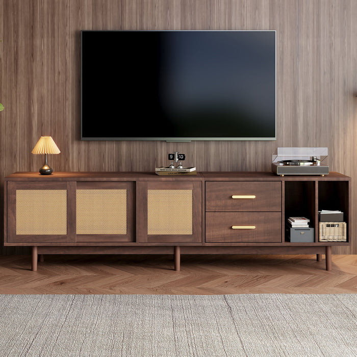 TV Cabinet, 190x40x52cm Lowboard with Drawers, Rattan MDF, Brown