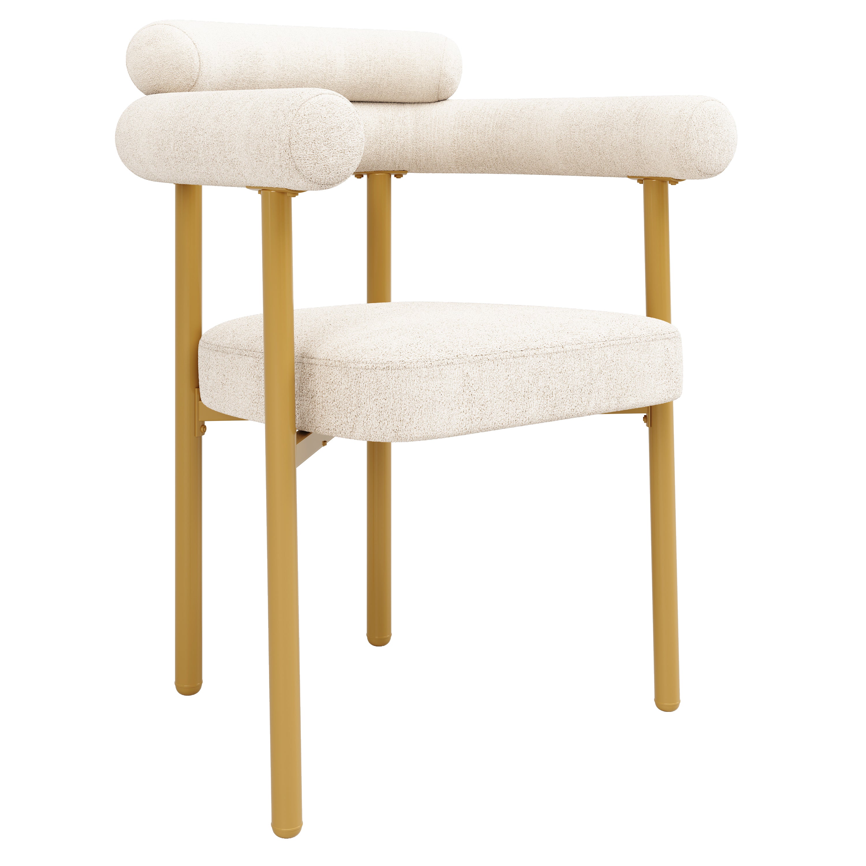 Dining Chairs Set of 4 Modern Gold Legs Ring Seats - Beige Suede