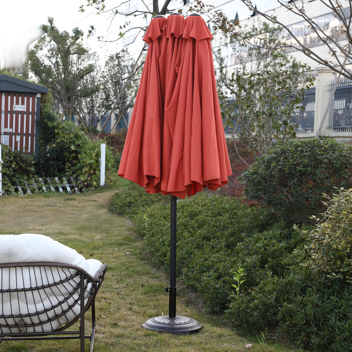 Double Sided Outdoor Umbrella 14.8 Ft Rectangular Large Crank (No Base), Orange