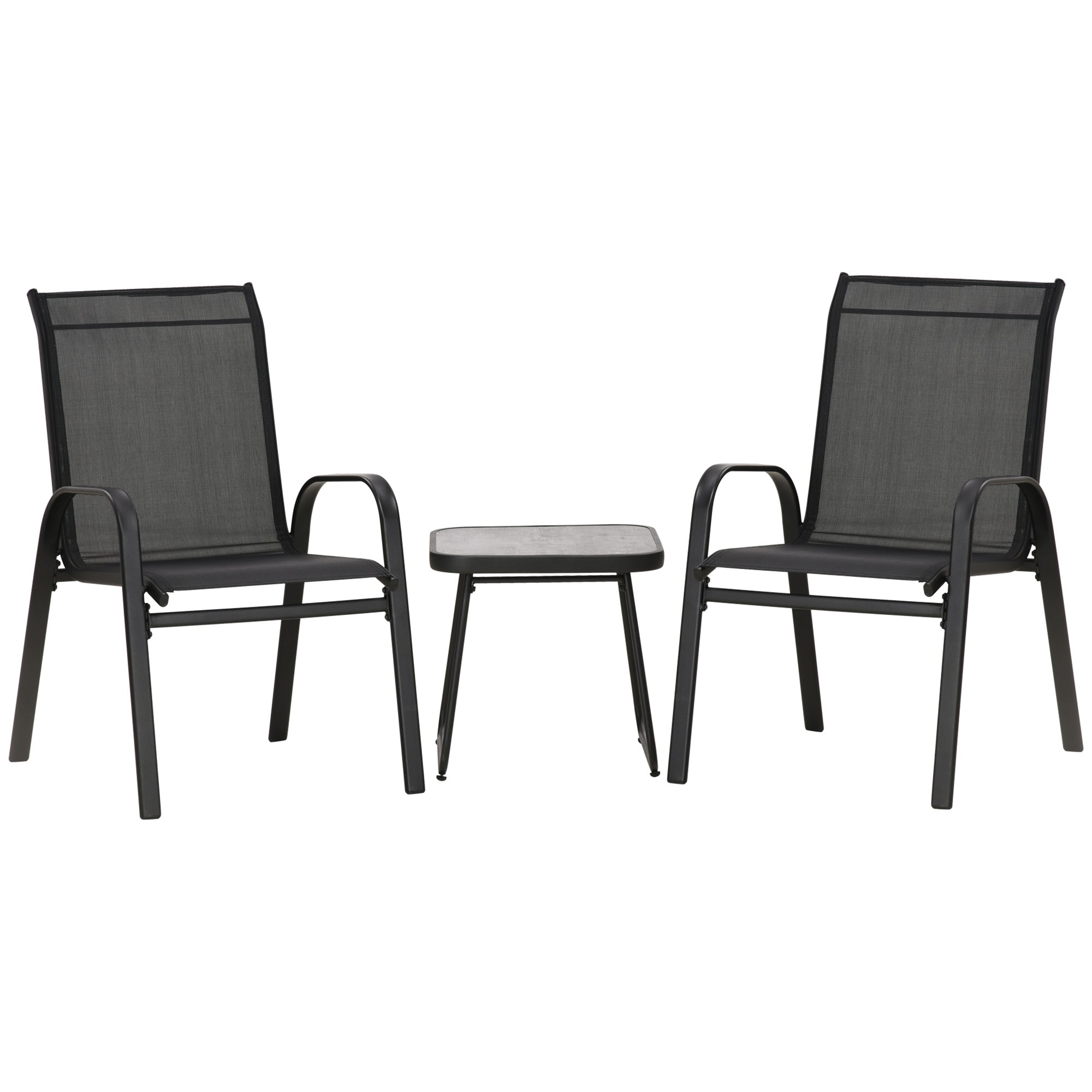 3 Pieces Outdoor Bistro Set, Stackable Armchairs with Coffee Table, Black
