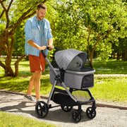 Dog Stroller 2-in-1 Foldable, Brakes, Mesh Window, Light Grey