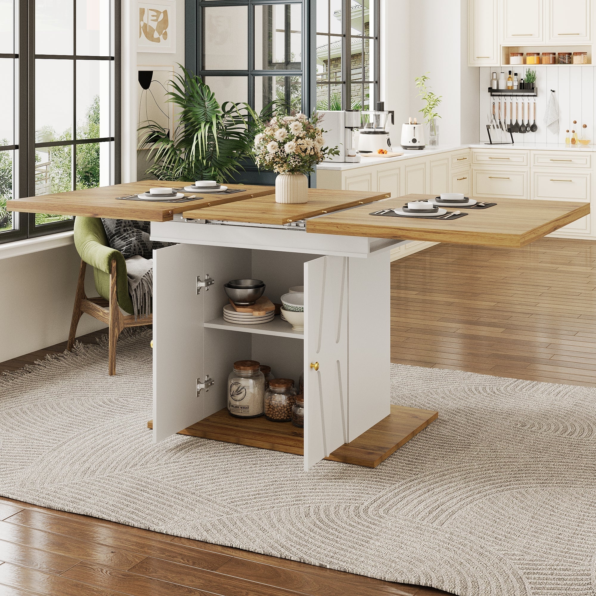 Dining Table Extendable 110-140cm Relief Pattern Wood Veneer