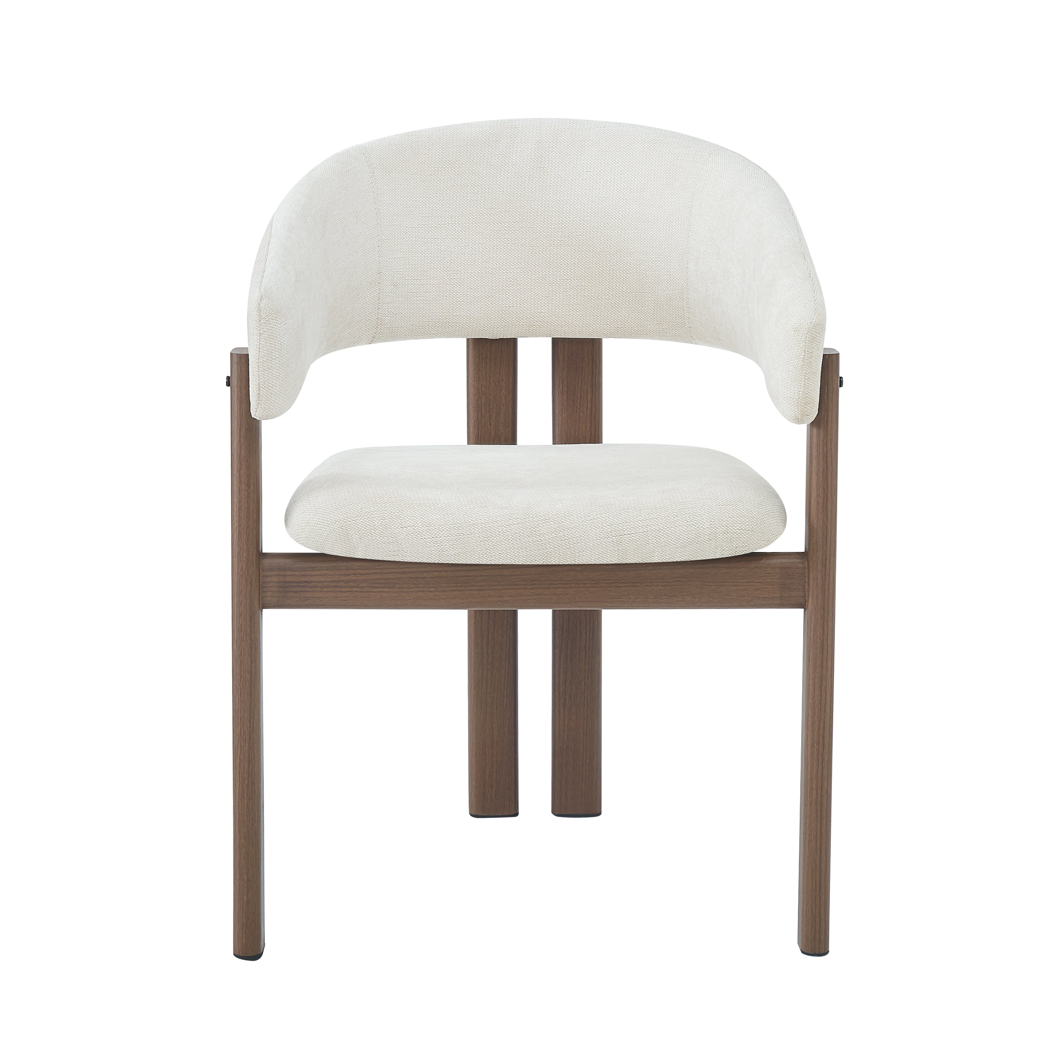 4 Metal Dining Chairs Modern Wood Look Linen Fabric Seat Walnut Color