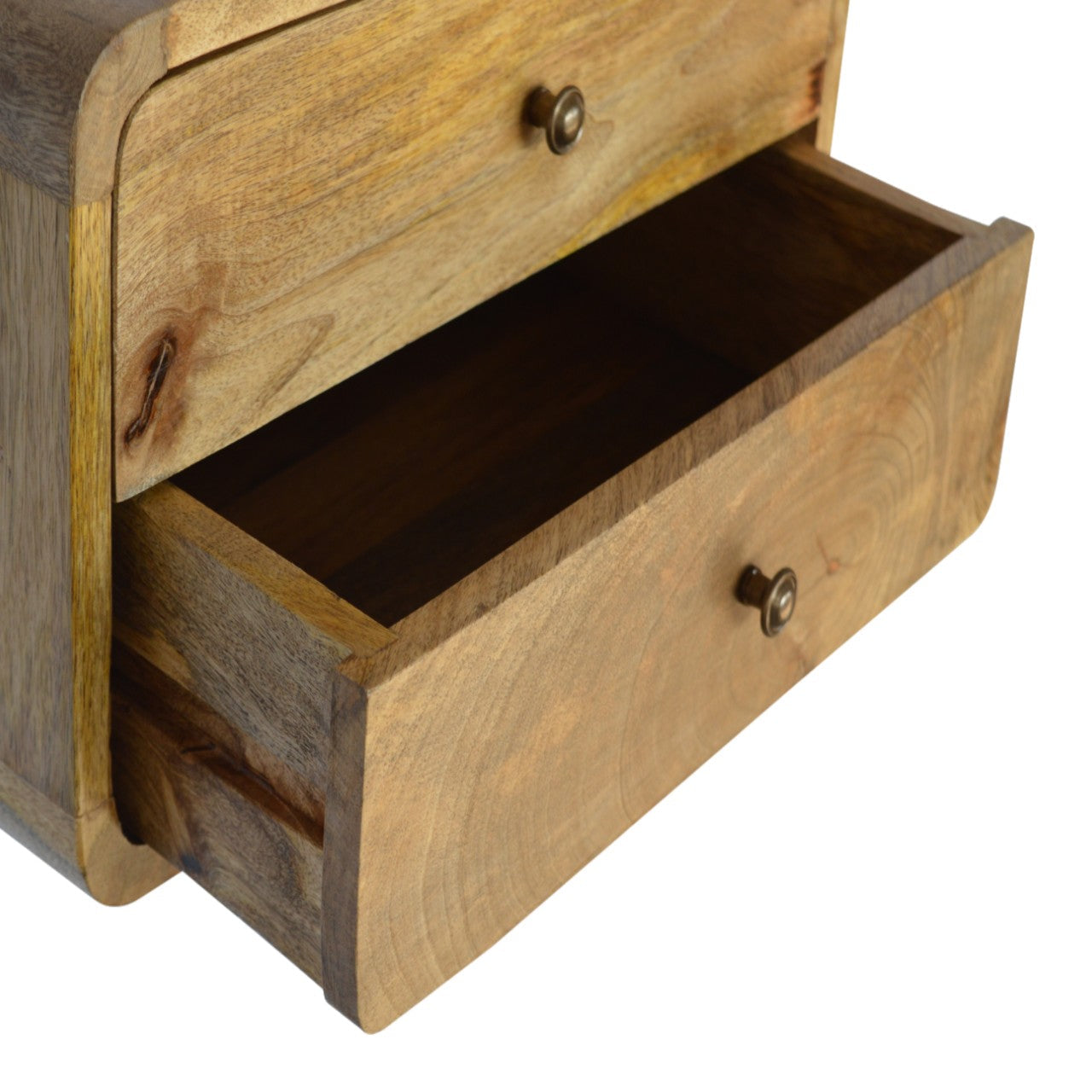 Solid Wood Floating Bedside 2 Drawer Oak-ish Brown
