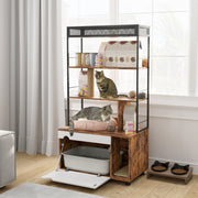 Katzenklo-Schrank, 2-in-1, 3-stöckiges Regal, Kratzbaum, Rustikales Braun