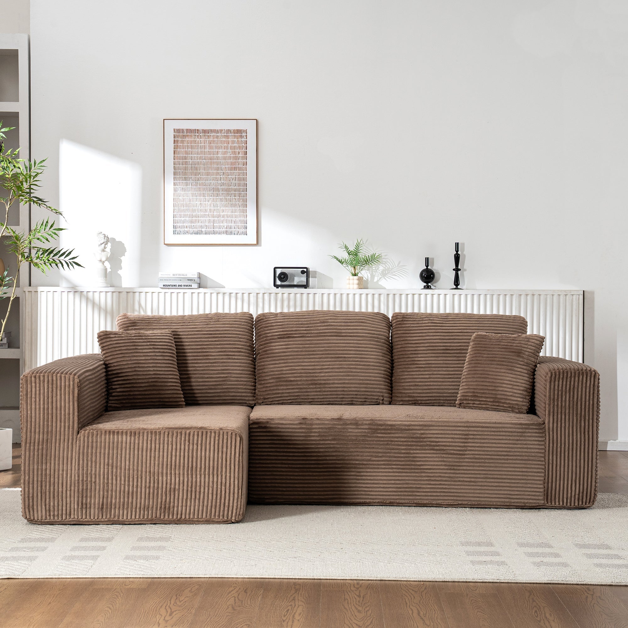 L-Shaped Cloud Sofa, Modern Modular Chaise Lounge with Armchair, No Assembly Required, Core Fabric