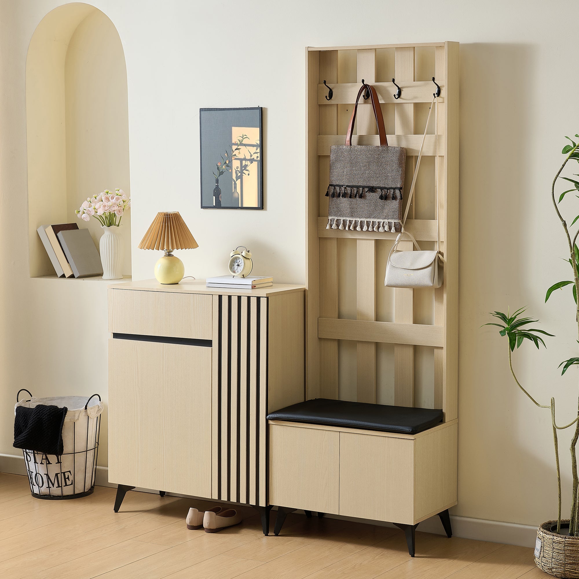Combination Set: Modern Wardrobe, Bench & Shoe Cabinet Storage Solution