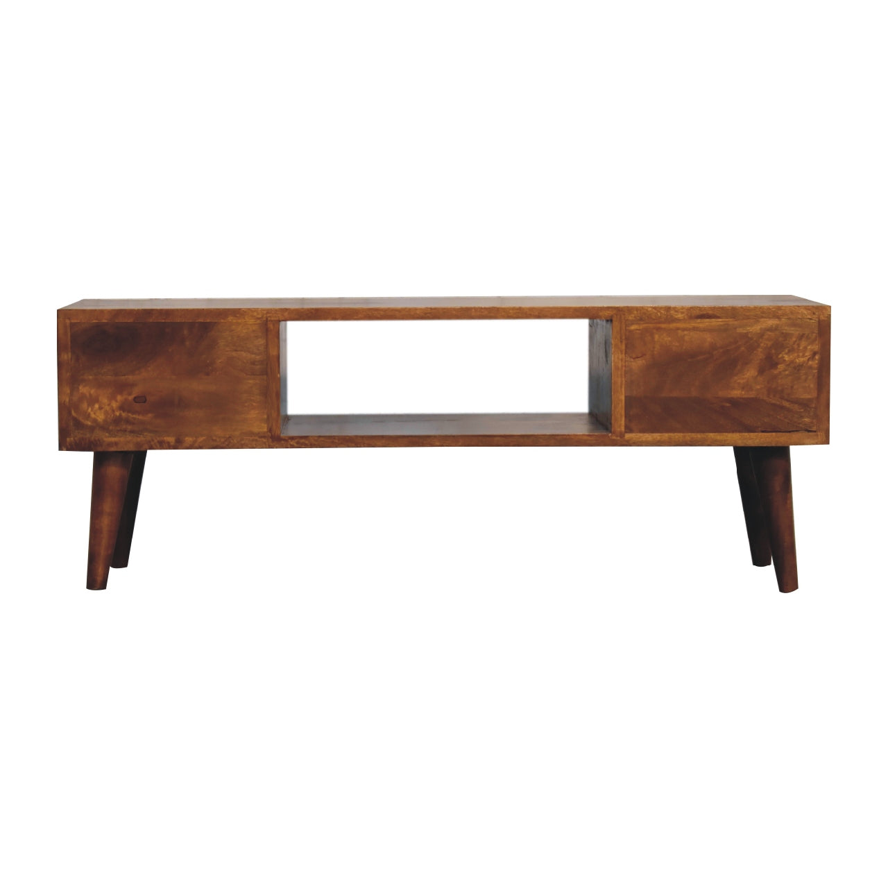 Classic Chestnut Coffee Table, 2 Drawers & Open Slot, Solid Wood Dark Brown