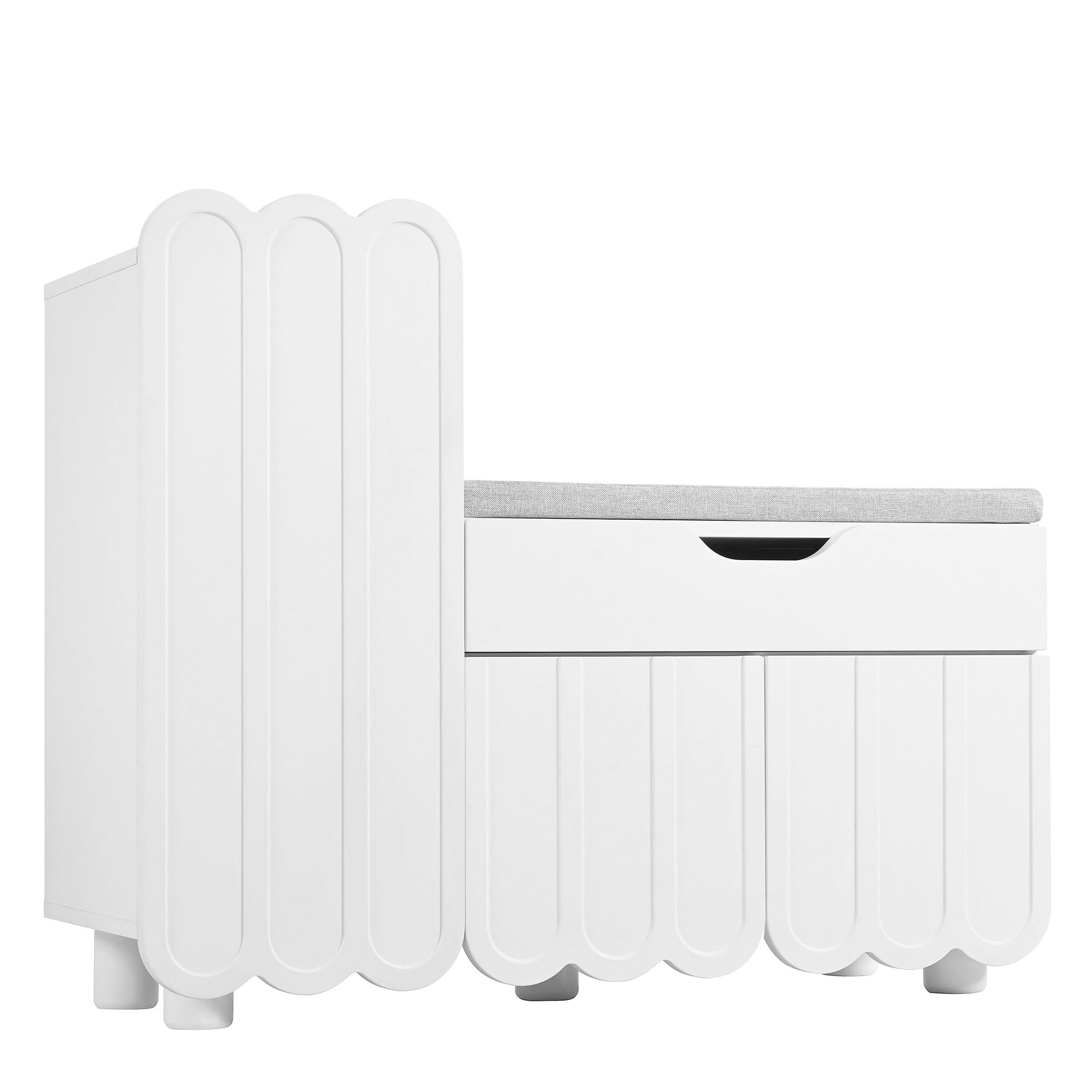 Modern 3-door shoe cabinet with drawer and seat cushion, white