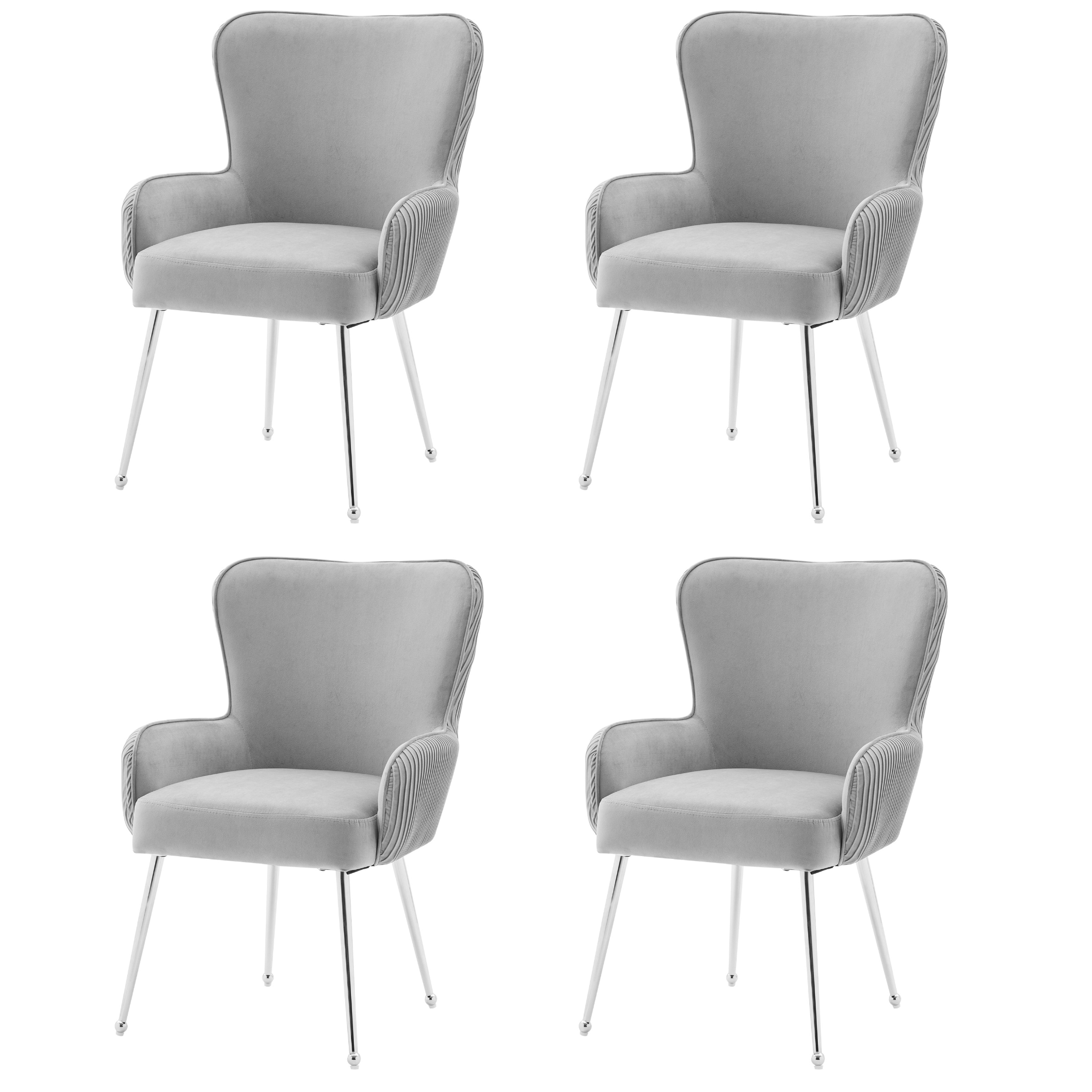 Velvet Dining Chair Set of 4 with Armrests Lumbar Support Adjustable Feet Grey