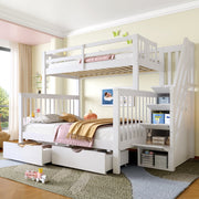 Bunk Beds for Kids, Double High Sleeper Frame with Storage & Guardrail, White
