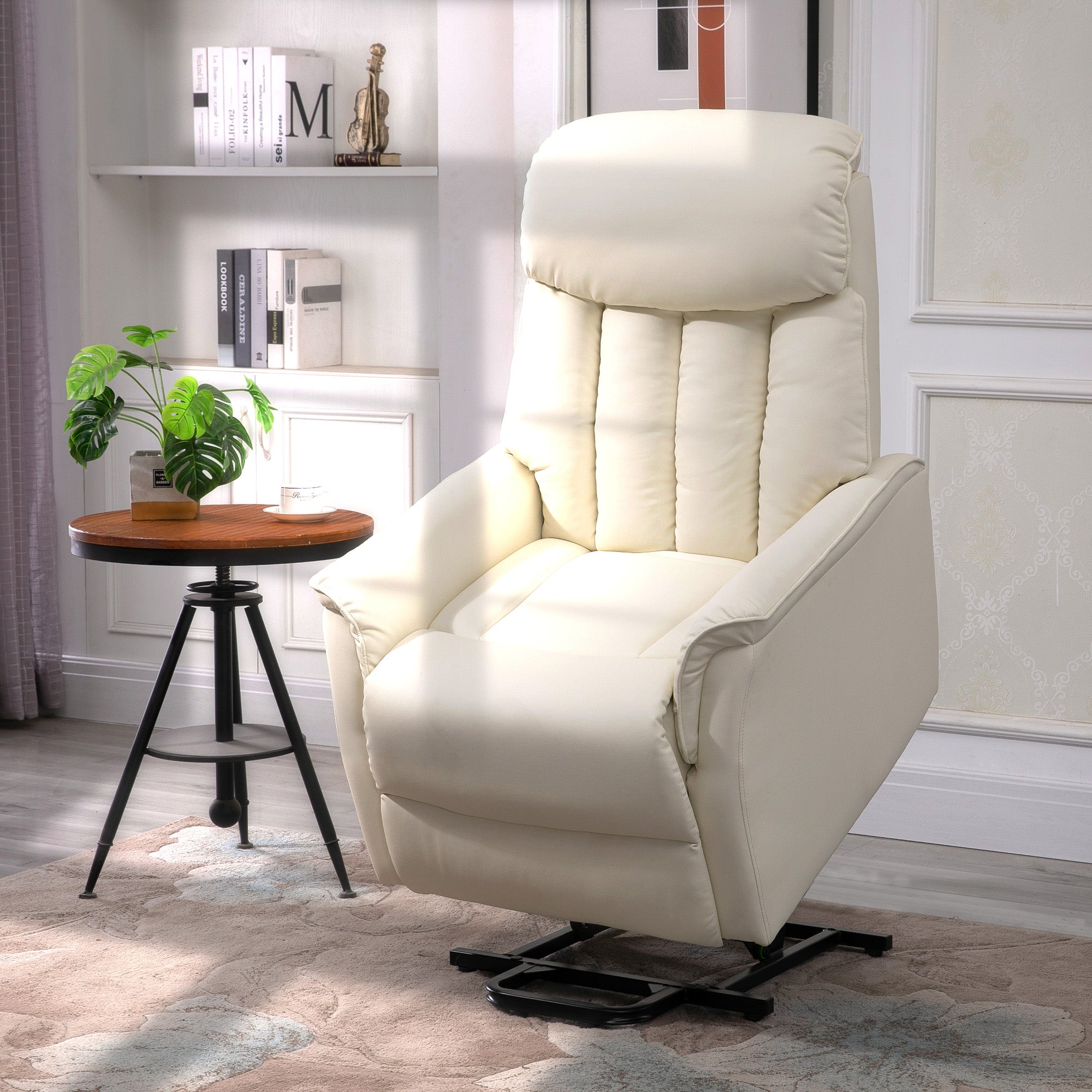 Recliner TV Chair Electric Lift Reclining Function Faux Leather Beige