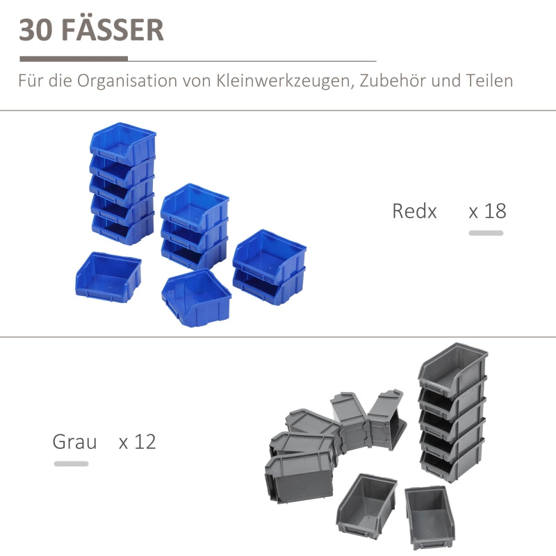 Storage Rack, Workshop Storage 30 Stackable Boxes 63x18x37.5cm, Blue