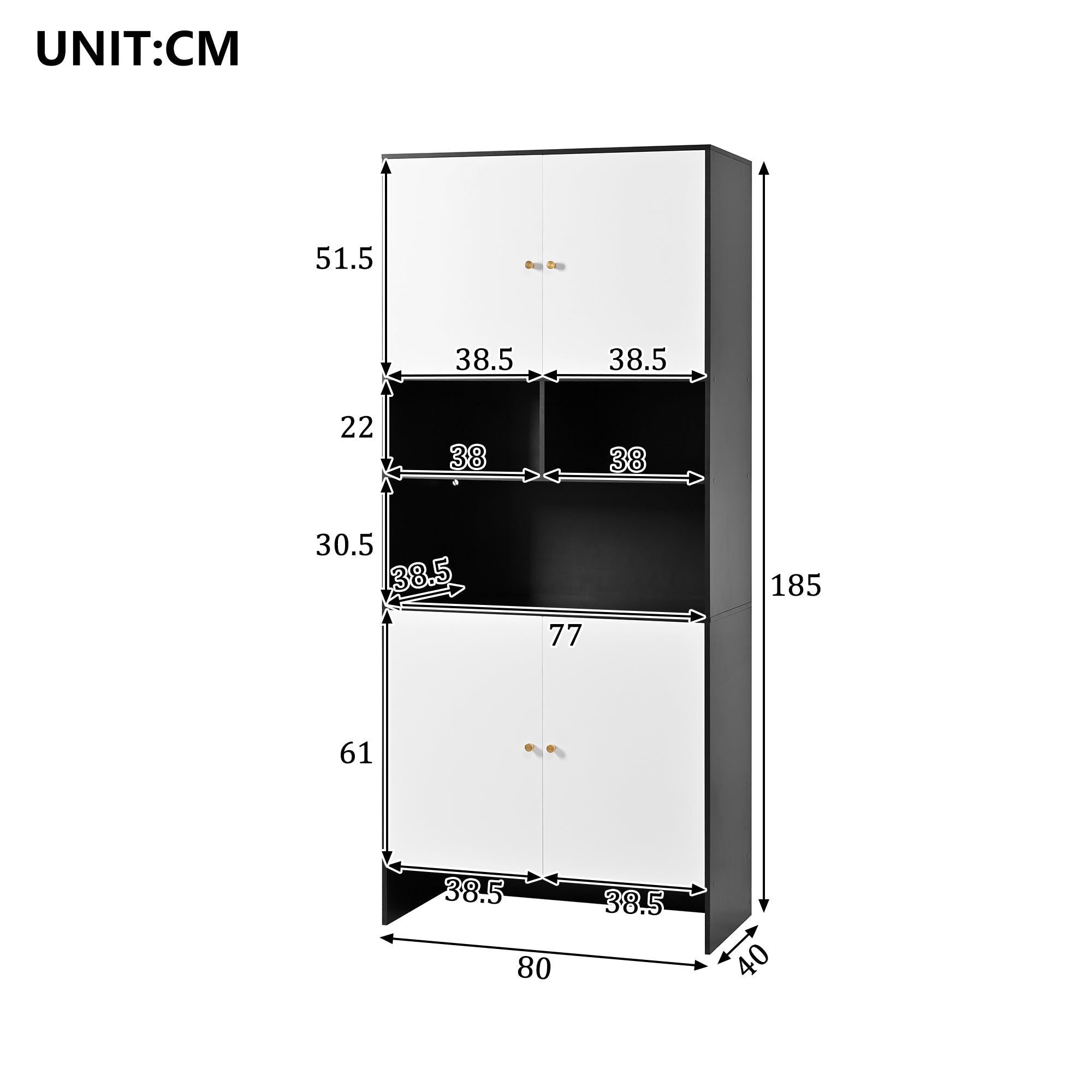 Multi-purpose Cabinet with 4 Doors and 3 Open Compartments, Black and White Wood