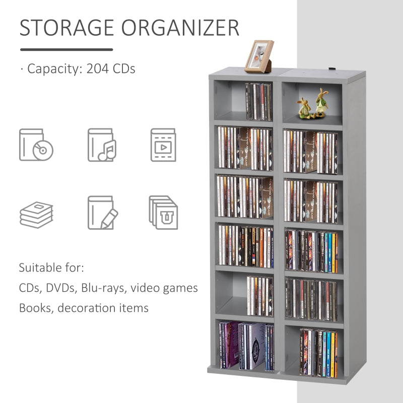 204 CD Media Display Shelf Unit Set of 2 Adjustable Tower Rack, Grey