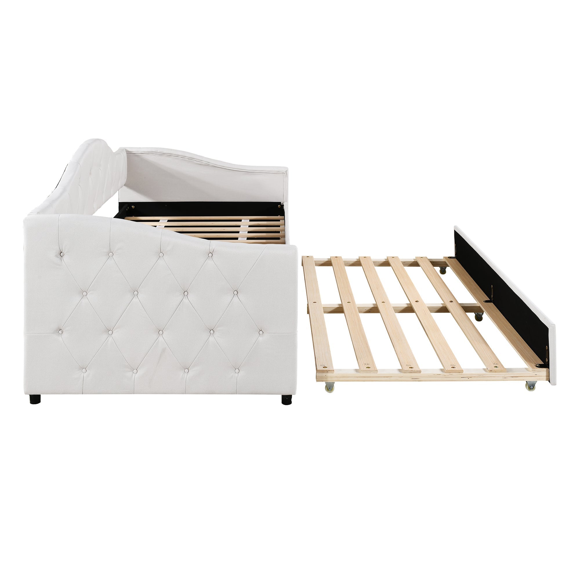 Daybed Sofa Bed 90x200cm Pull-out Bed Minimalist - Linen Beige