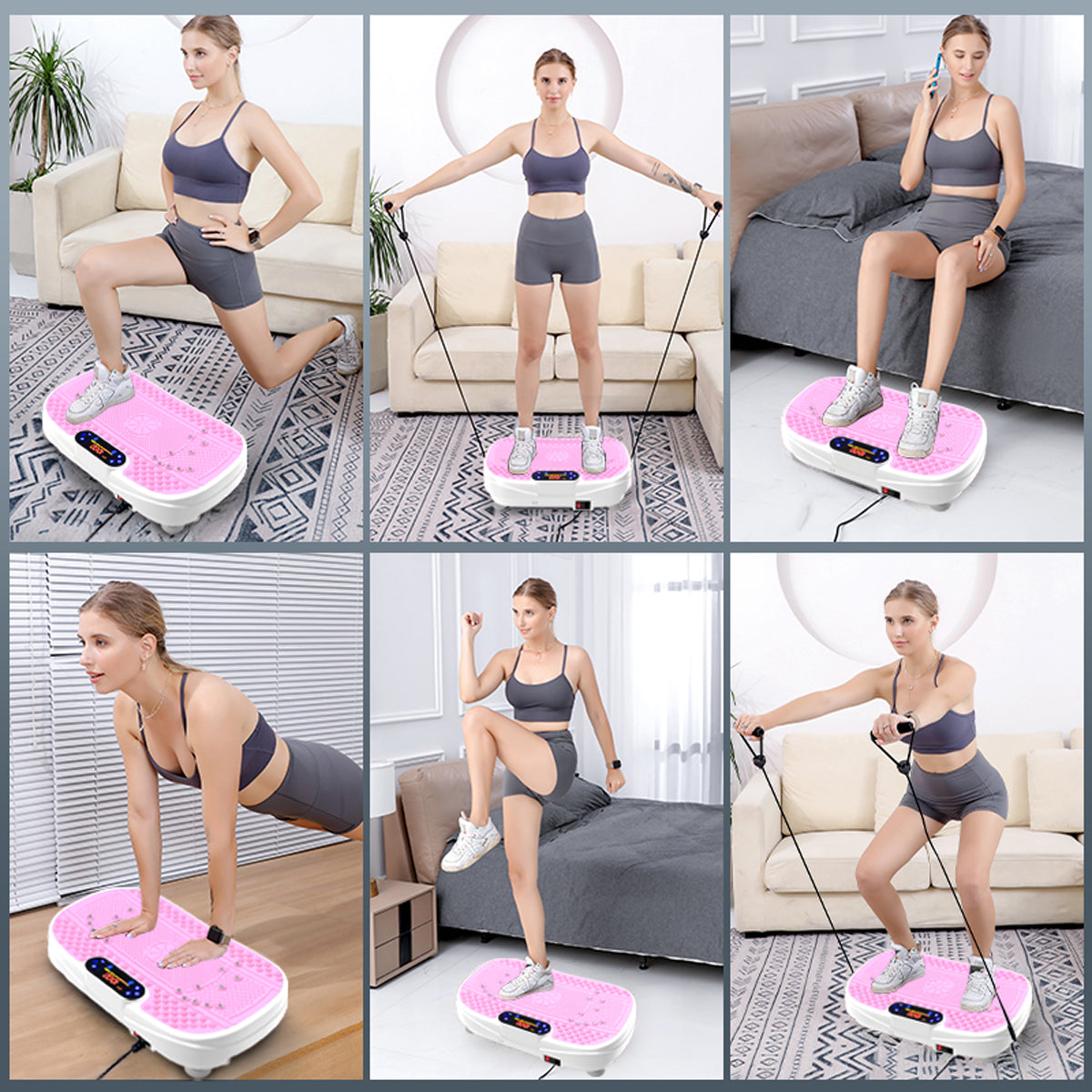 Vibration Plate Trainer Whole Body Fitness Resistance Bands Speed Control