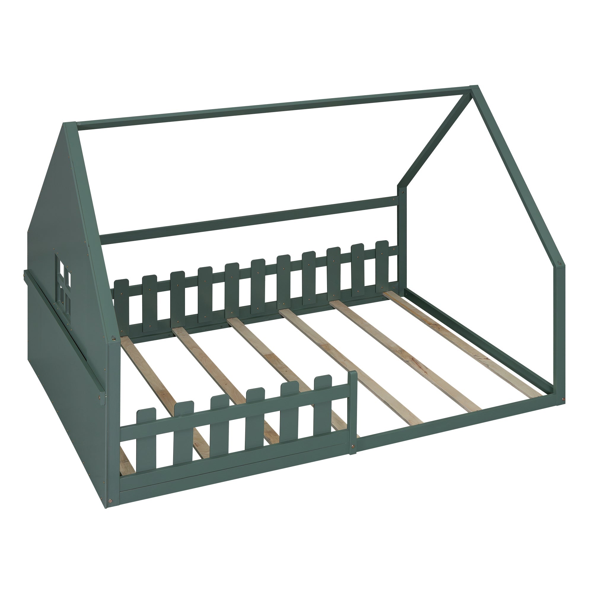 Flatbed 140x200cm House Rail Railing Pine Wood - Green