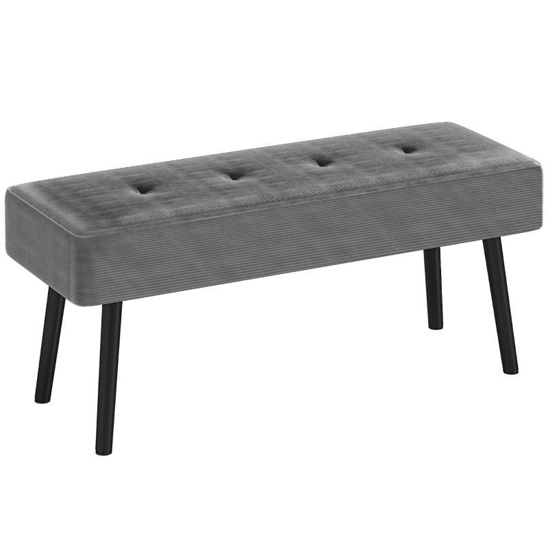 End of Bed Bench with Thick Padding, Tufted Corduroy, Grey