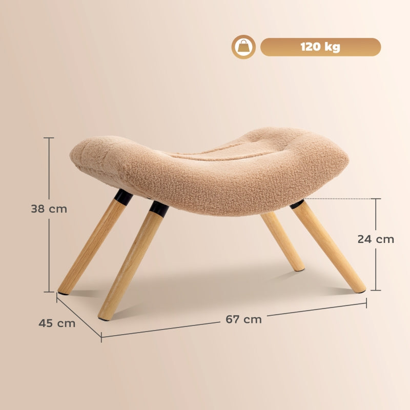 Hocker, gepolstert mit Holzbeinen, Fleece, Braun